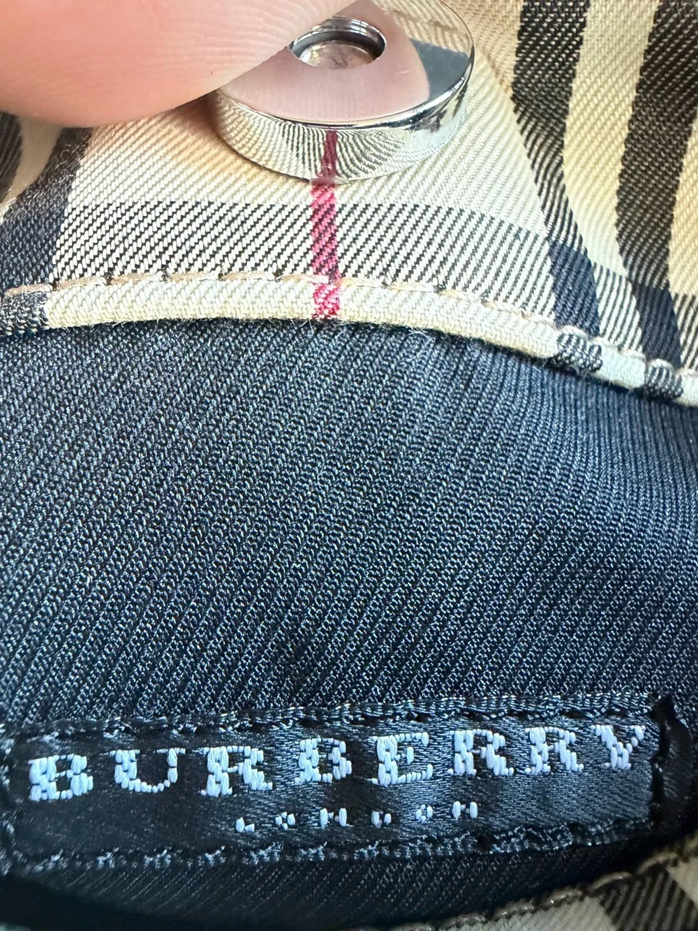 Burberry Beige Plaid Tote with Black Handles